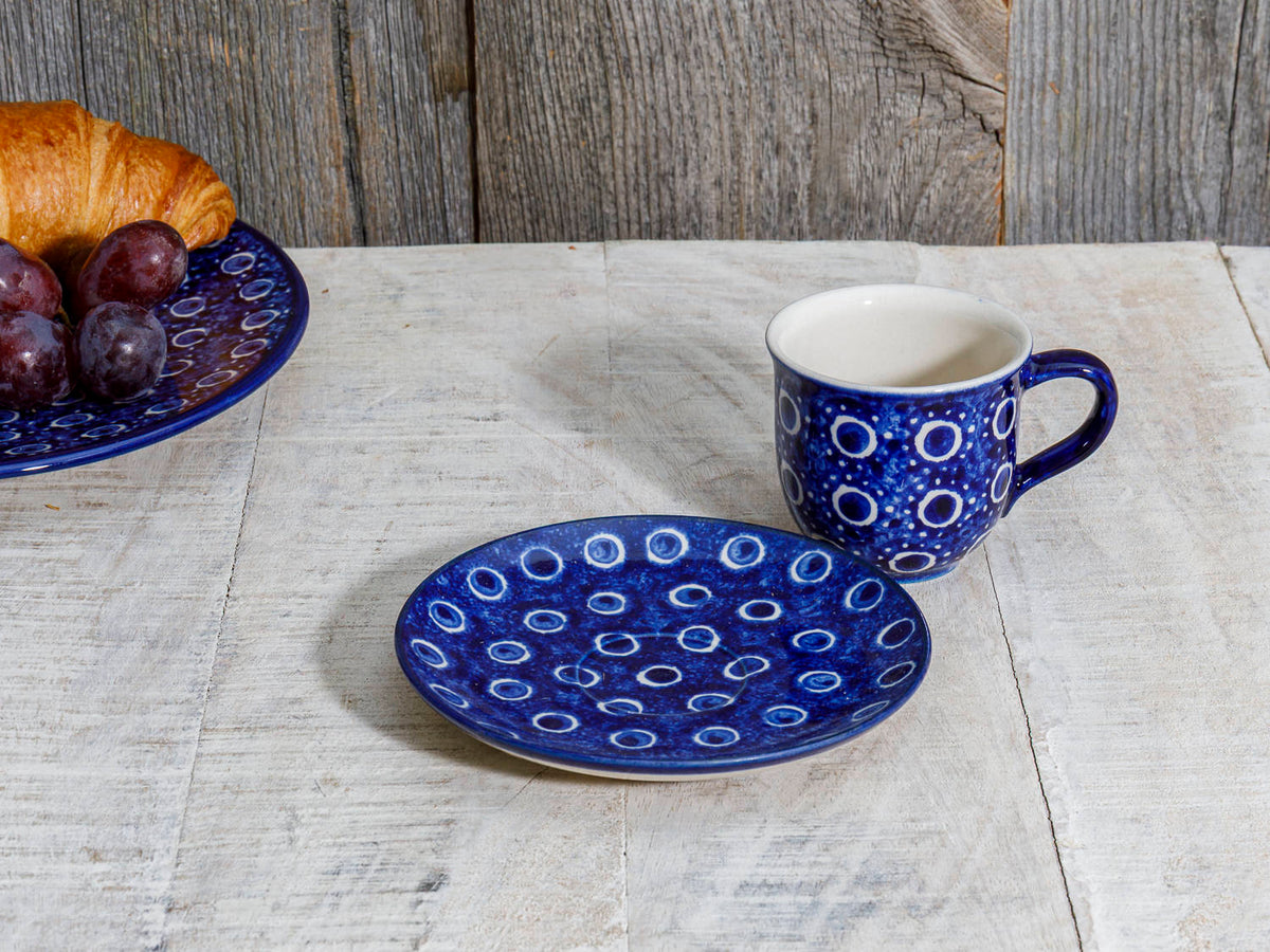 Blaue Espressotasse mit Untertasse Bunzlauer Keramik