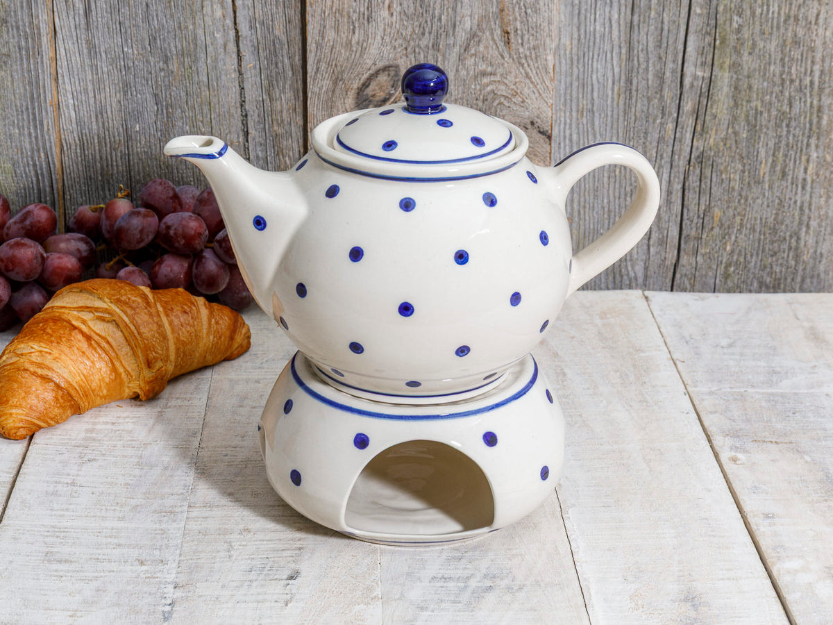 Teekanne Kaffeekanne 1l Keramik weiß blau