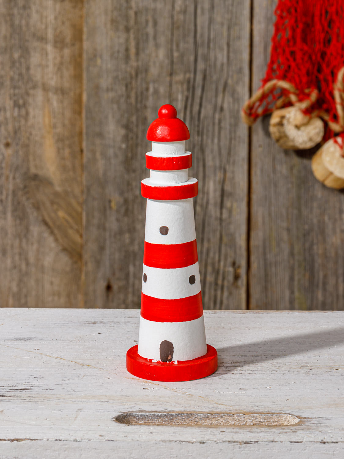 Deko Mini Leuchtturm rot weiß