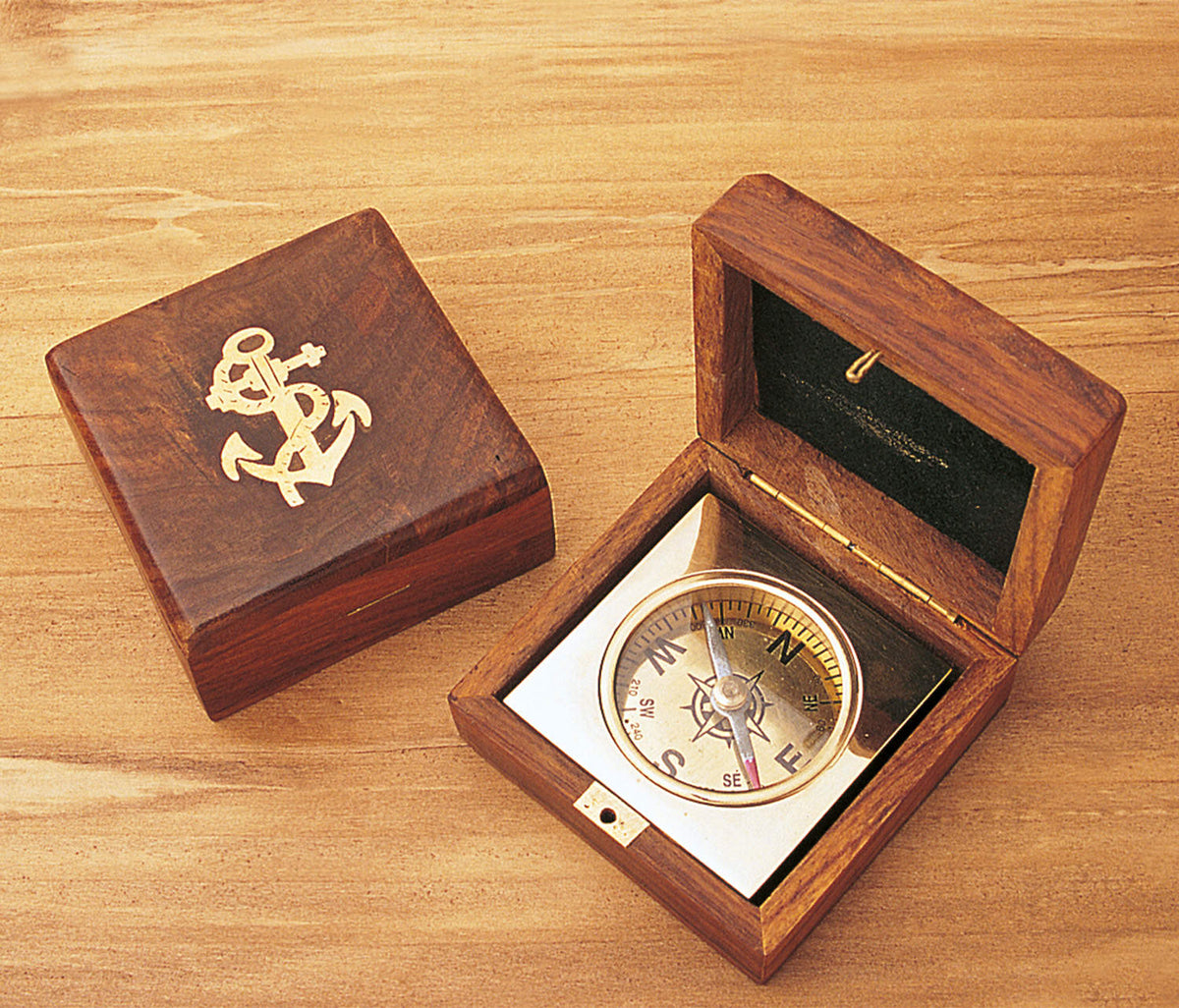 Kompass Messing Holzbox