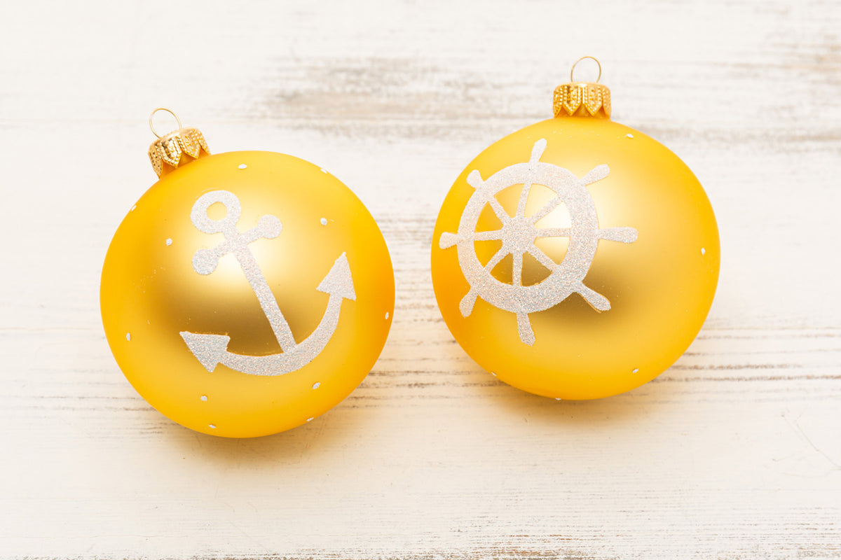 Christbaumkugel gold weiß Anker