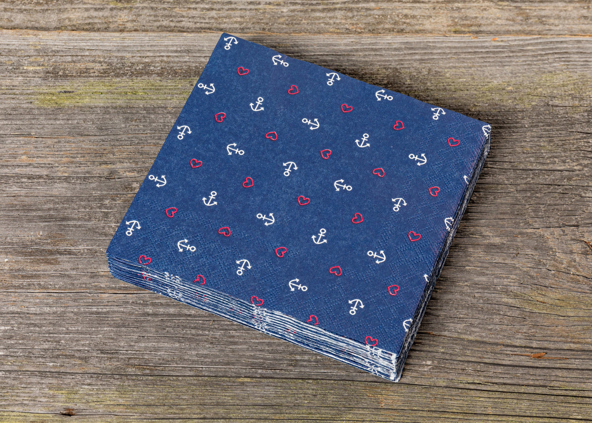 Serviette blau Herzen und Anker