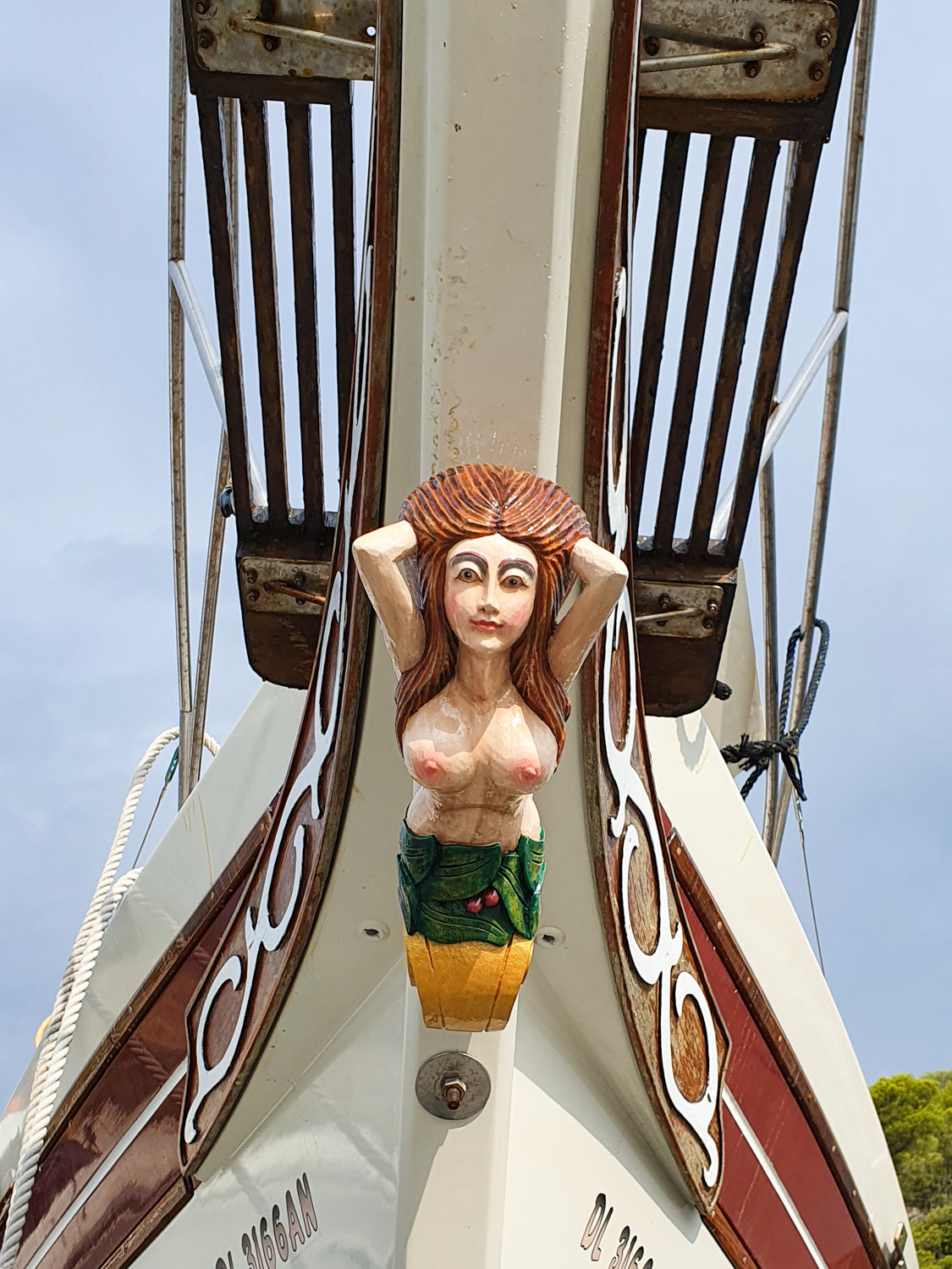 Galionsfigur Holz Fortuna farbig