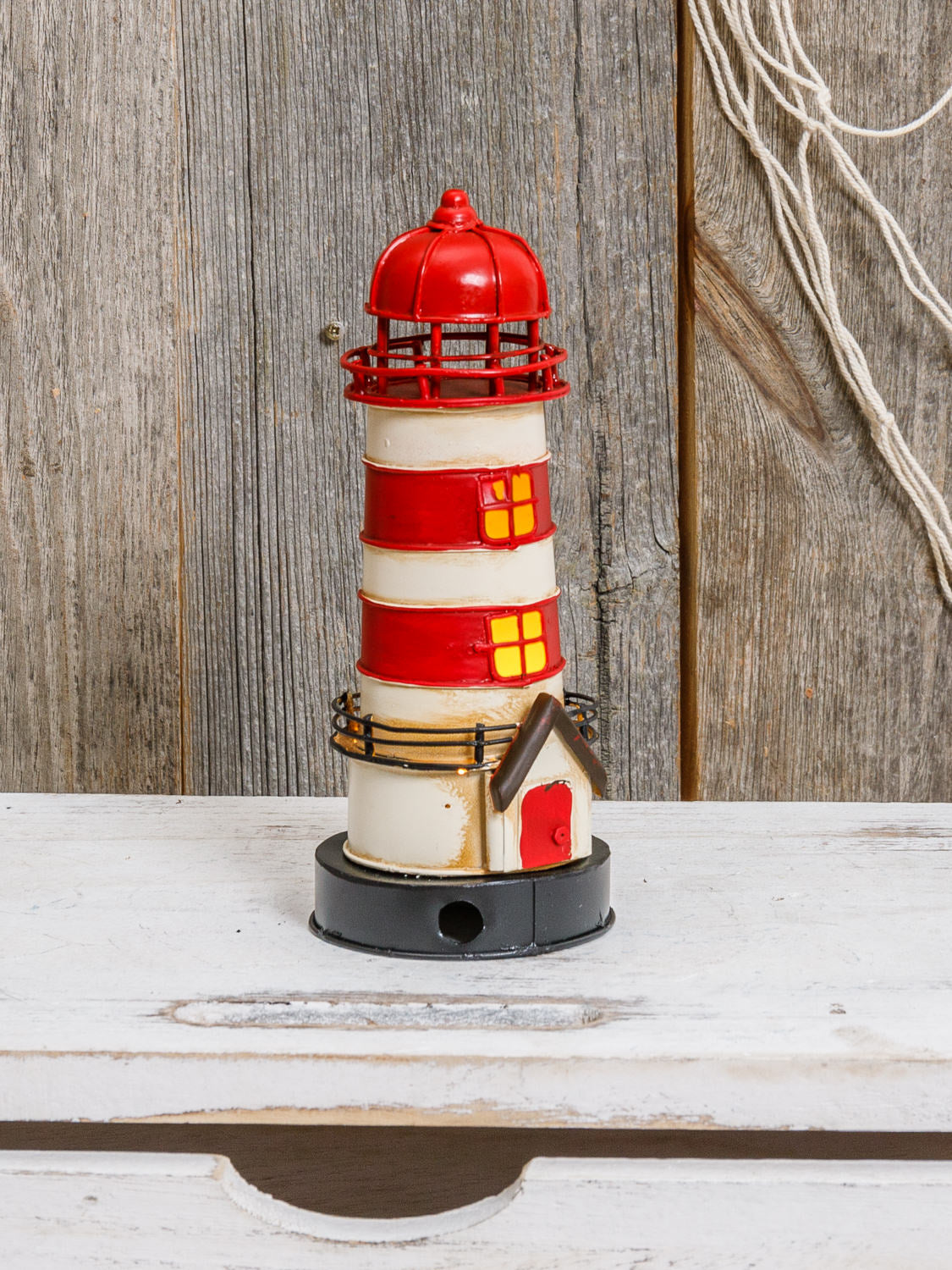 Windlicht Leuchtturm klein rot