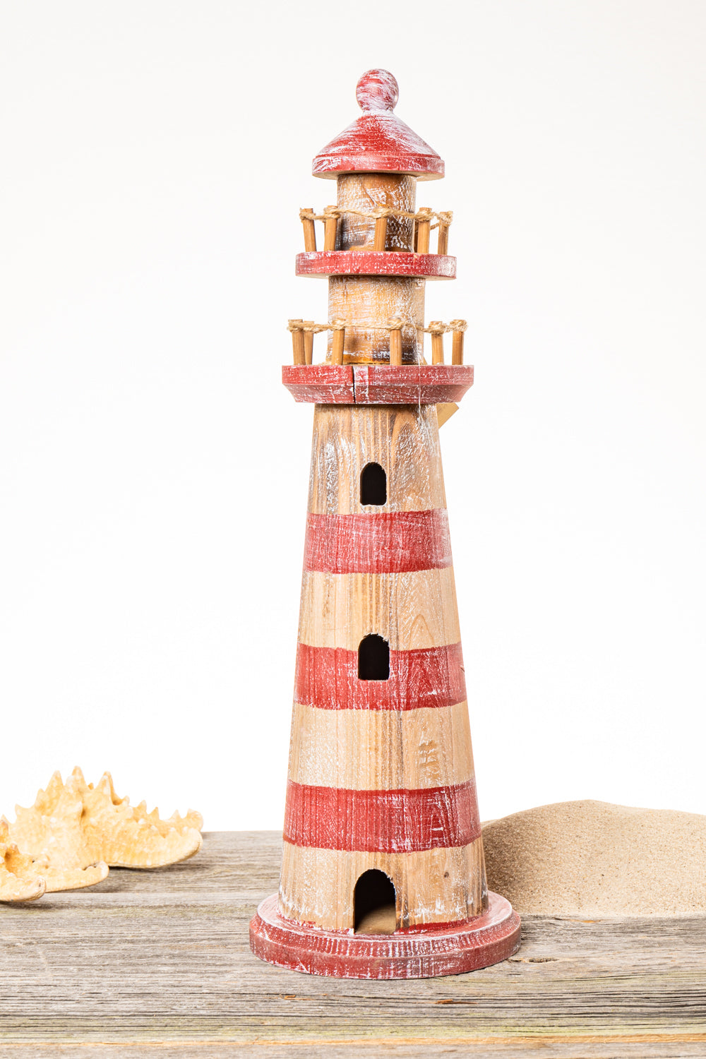 Holz Leuchtturm rot weiß groß