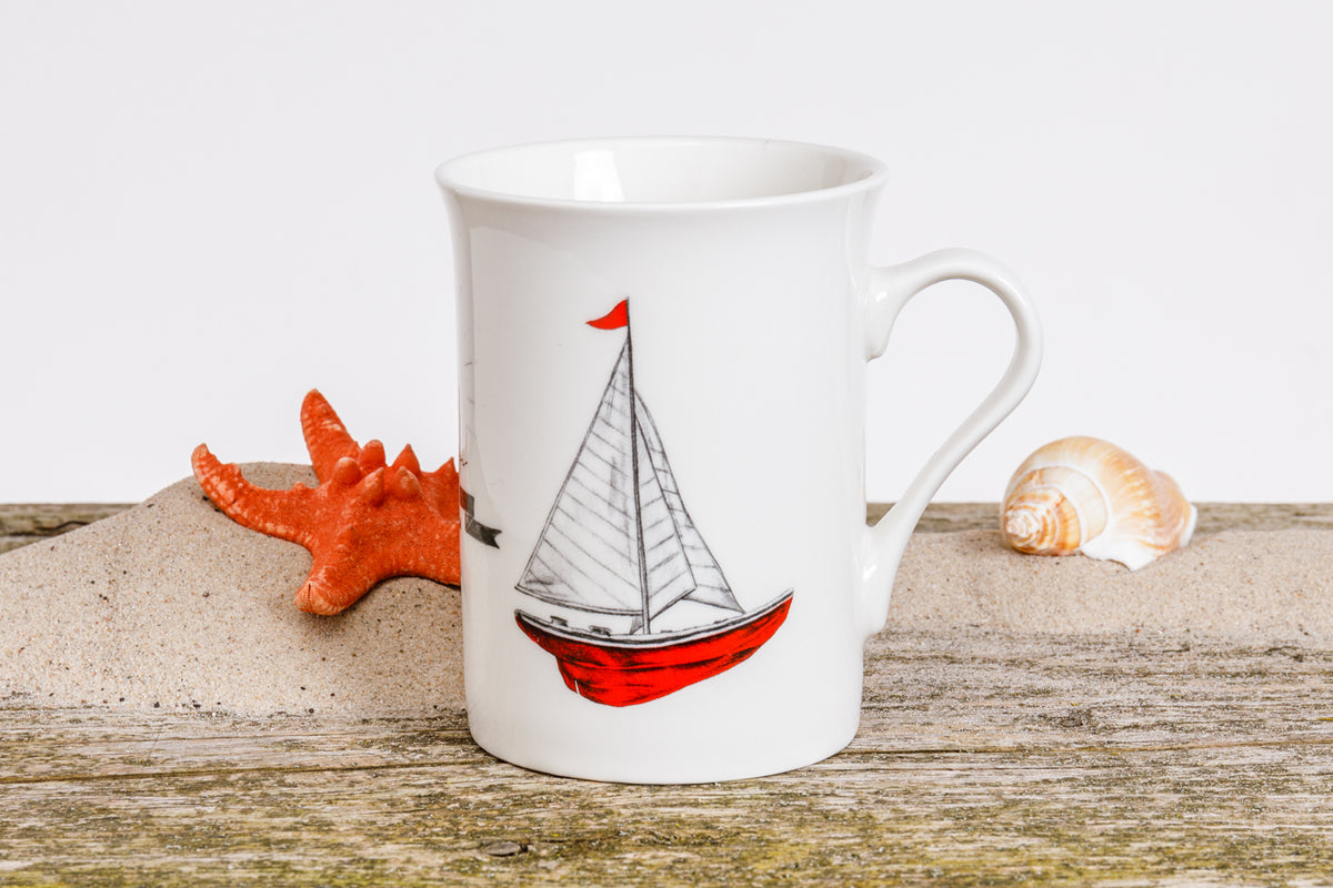 Teebecher weiß Segelboot
