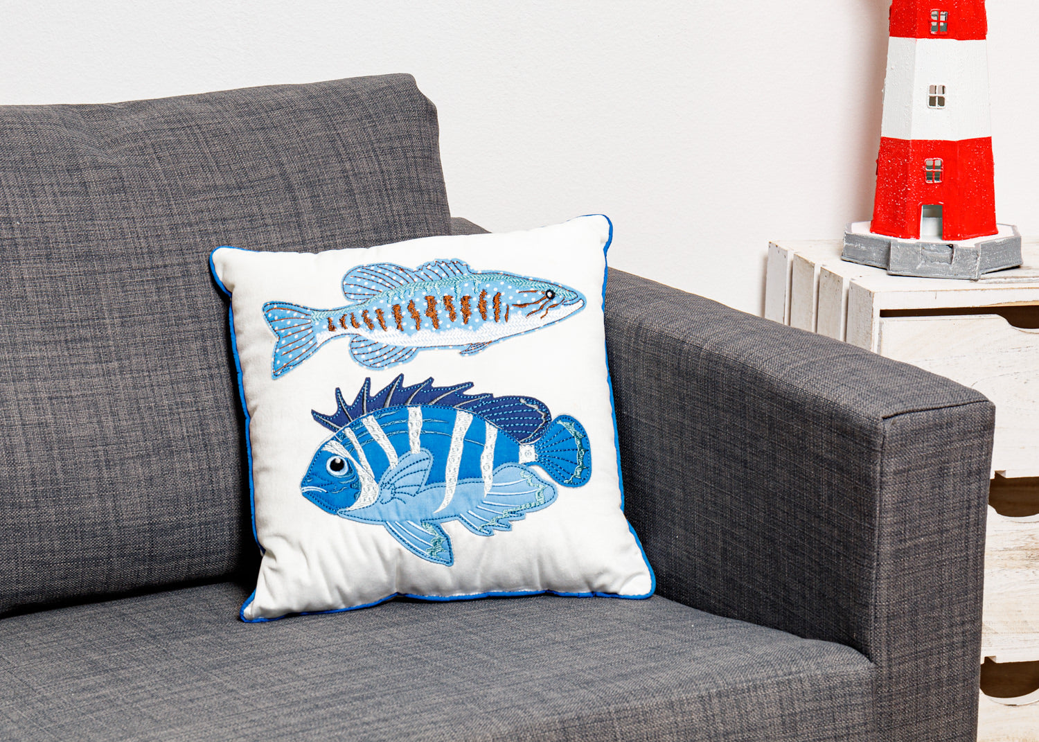 Kissen mit Fischen blau klein