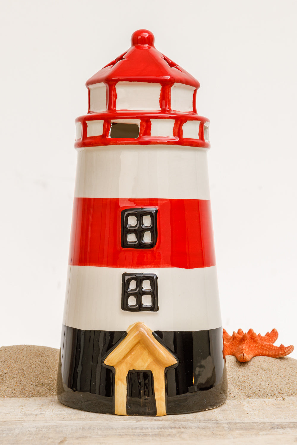 Windlicht Leuchtturm Keramik rot