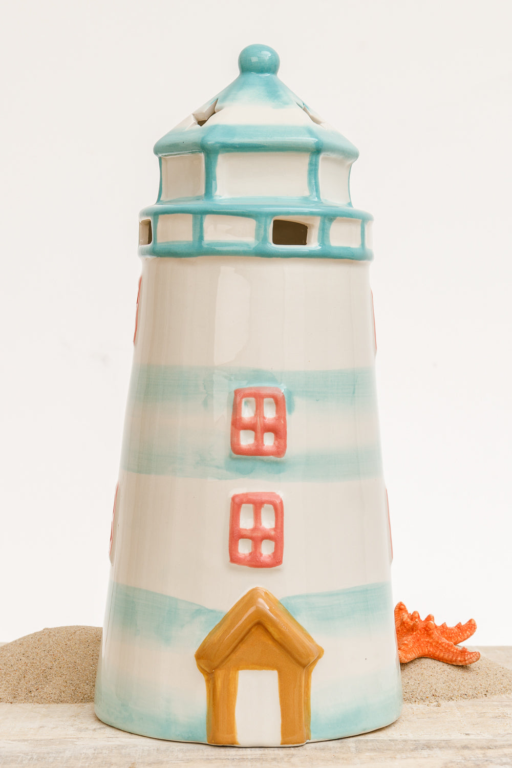 Keramik Windlicht Leuchtturm mint