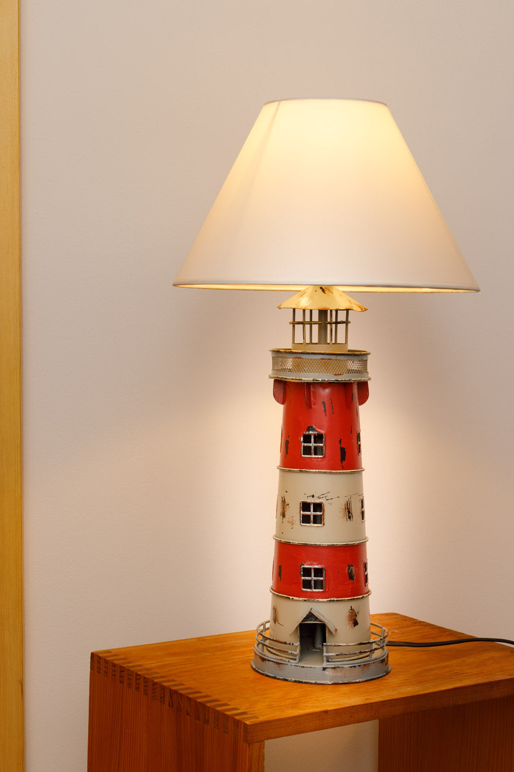 Tischlampe Leuchtturm rot creme