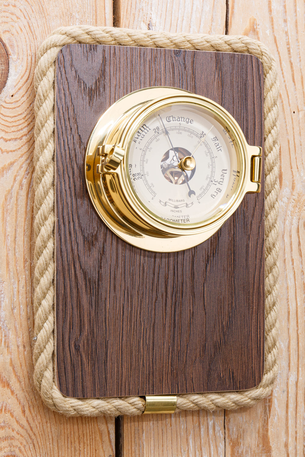 Barometer Messing Holztafel