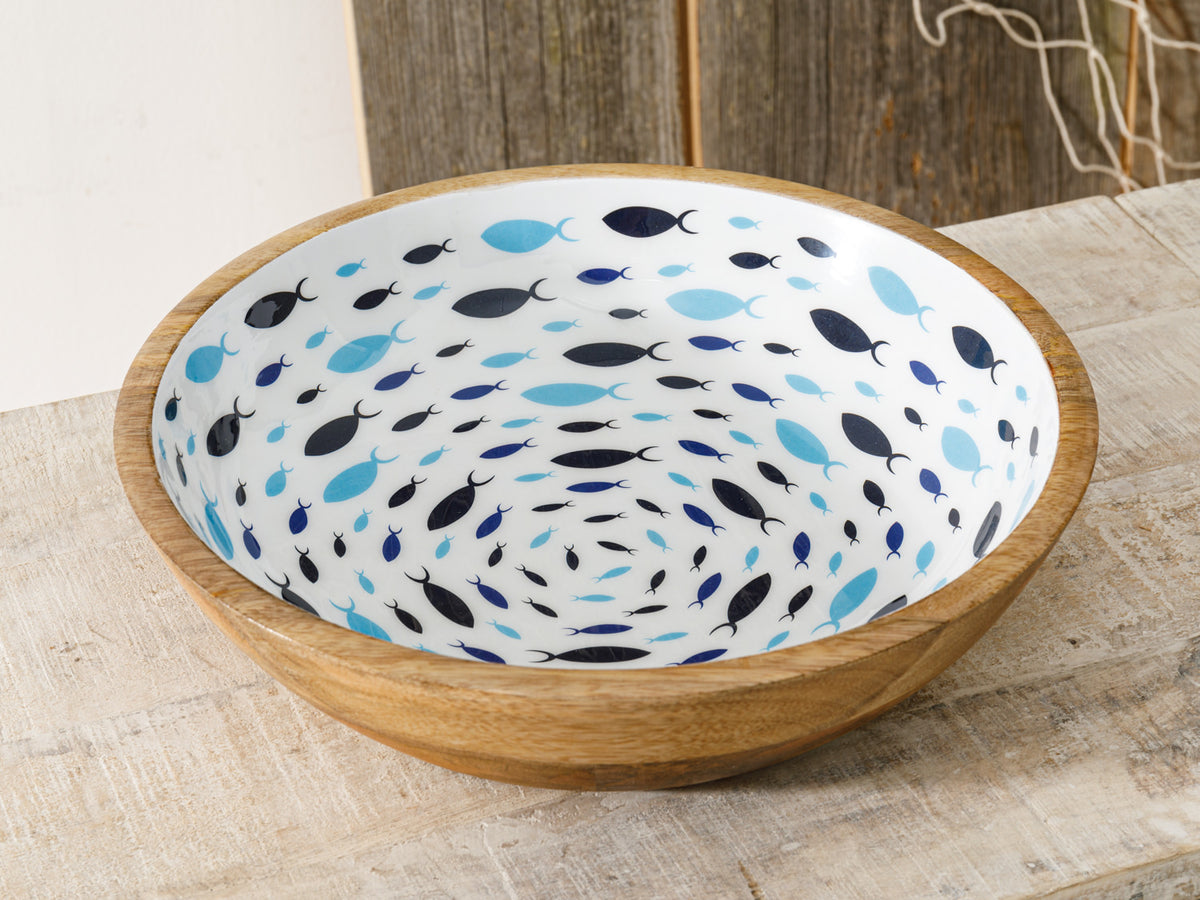 Schale Schüssel Mangoholz blaue Fische