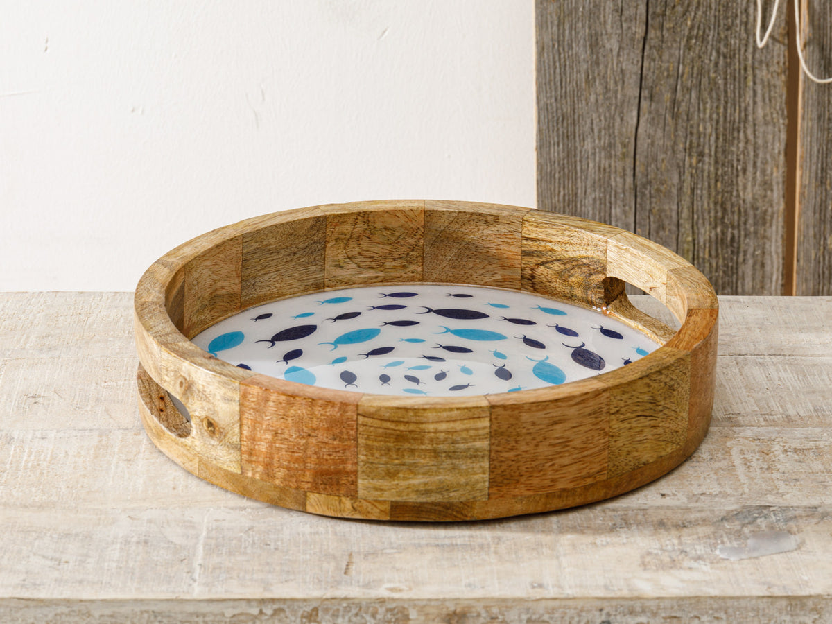 Tablett klein Mango Holz mit Fischen