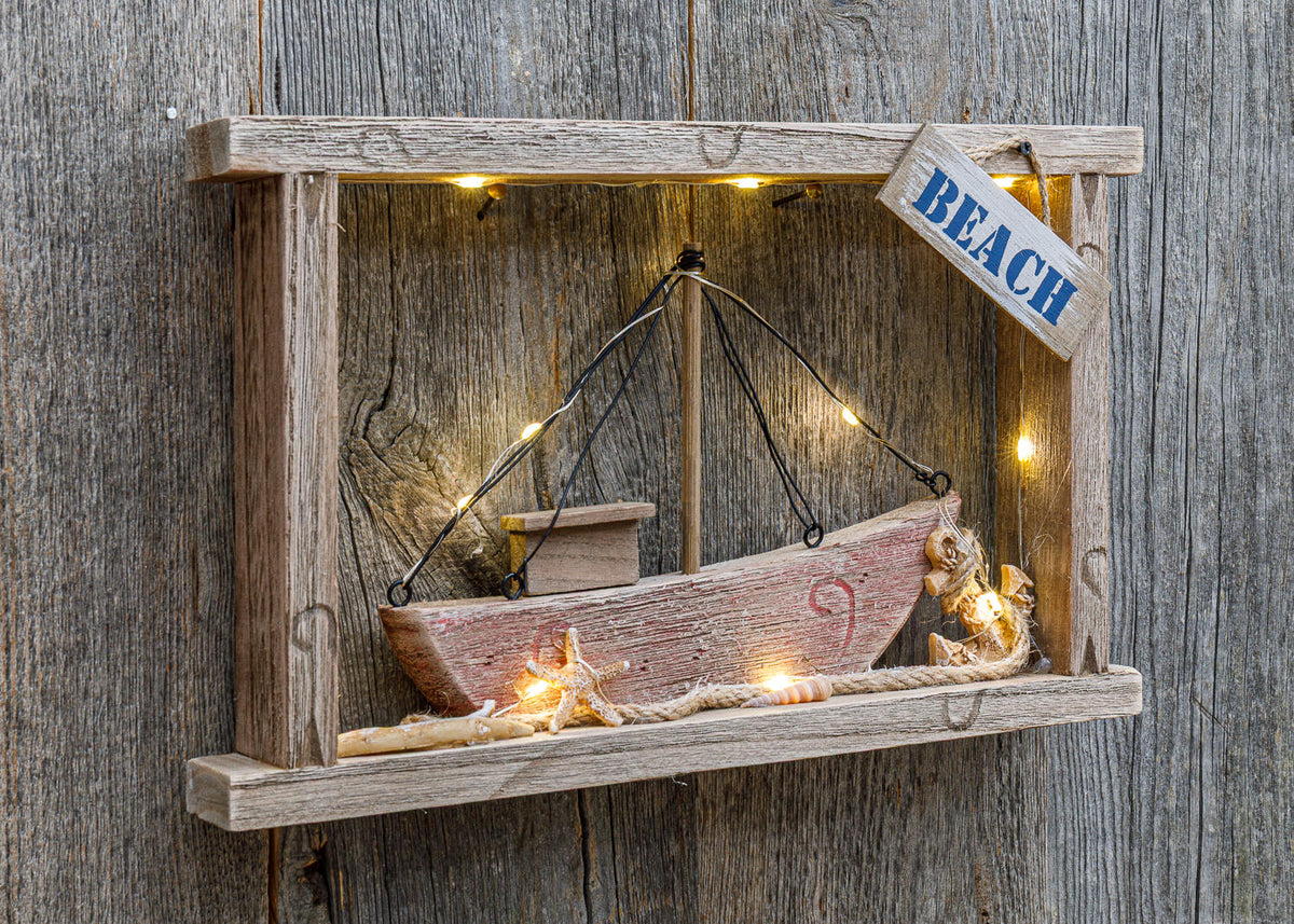 Deko Boot im Holzrahmen LED