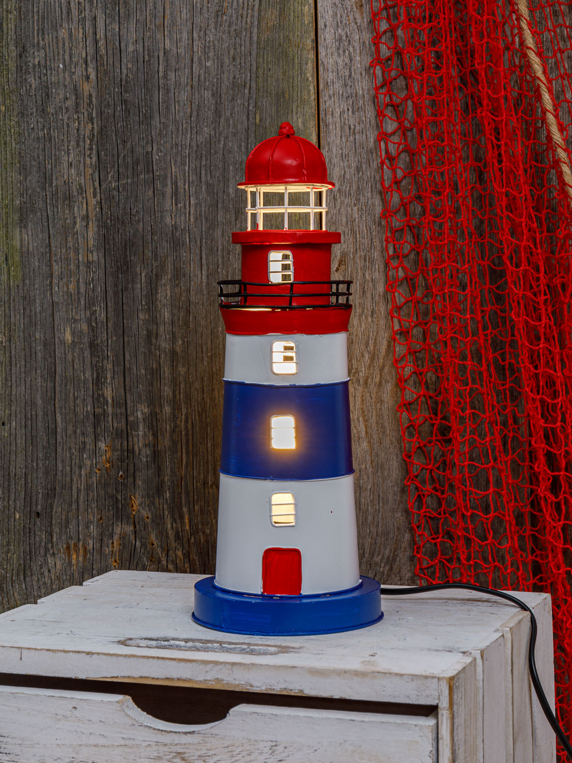 Leuchtturm Strom blau rot weiß