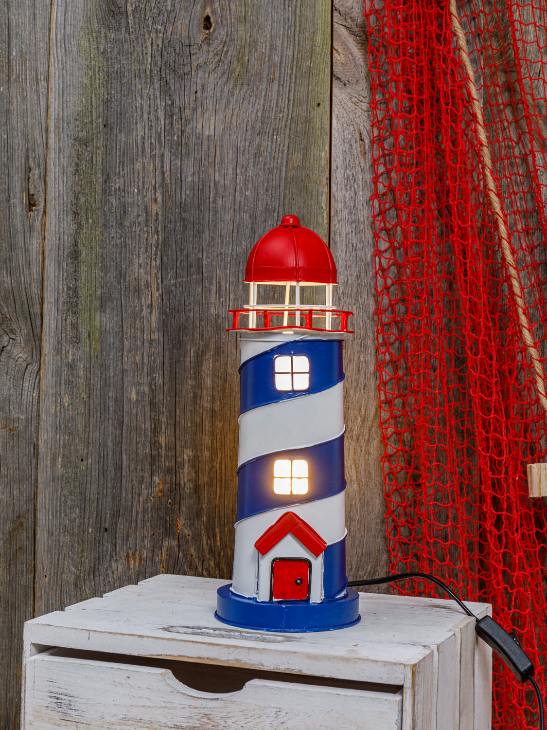 Lampe Leuchtturm blau weiß rot LED