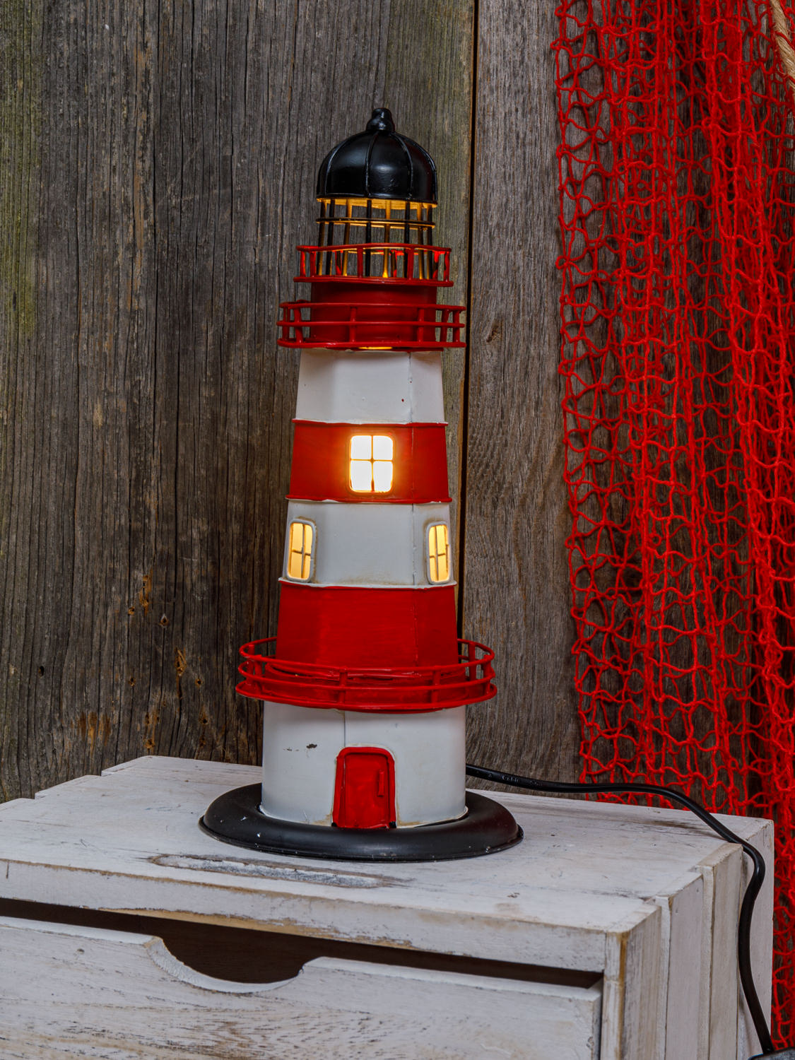 Leuchtturm Lampe rot weiß eckig