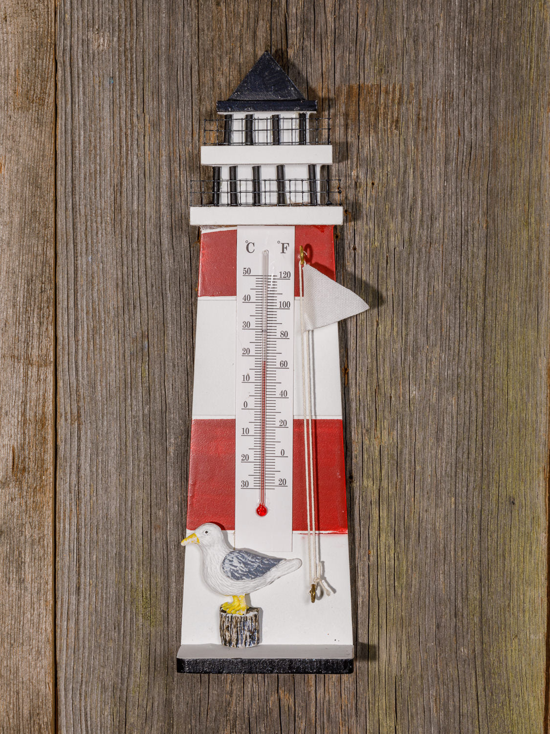 Thermometer Leuchtturm rot weiß