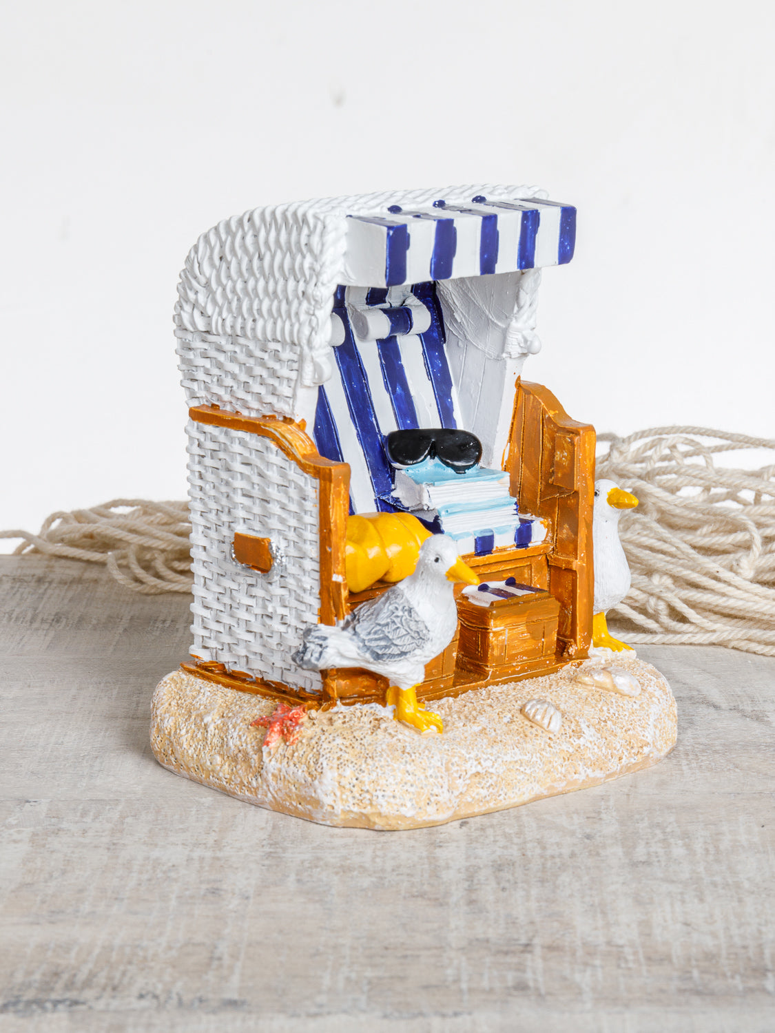 Tischdeko Strandkorb blau weiß 10 cm