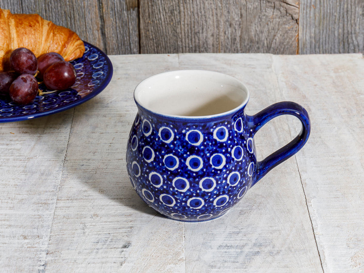 Bauchige Tasse, Becher Keramik blau gepunktet