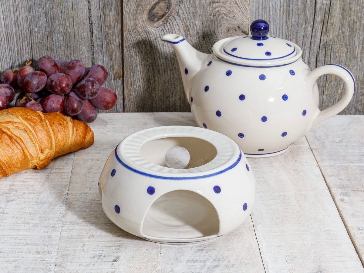 Stövchen Keramik weiß blau gepunktet