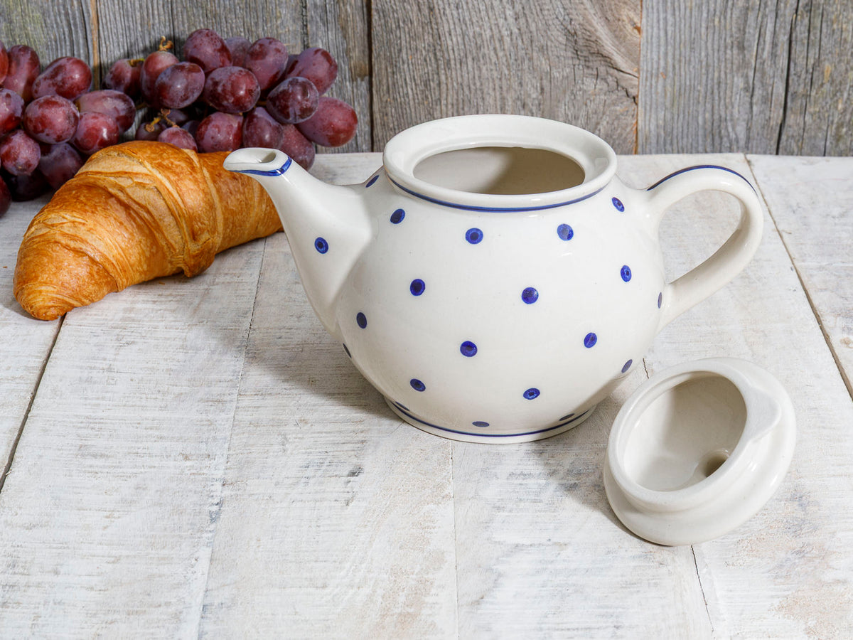 Teekanne Kaffeekanne 1l Keramik weiß blau