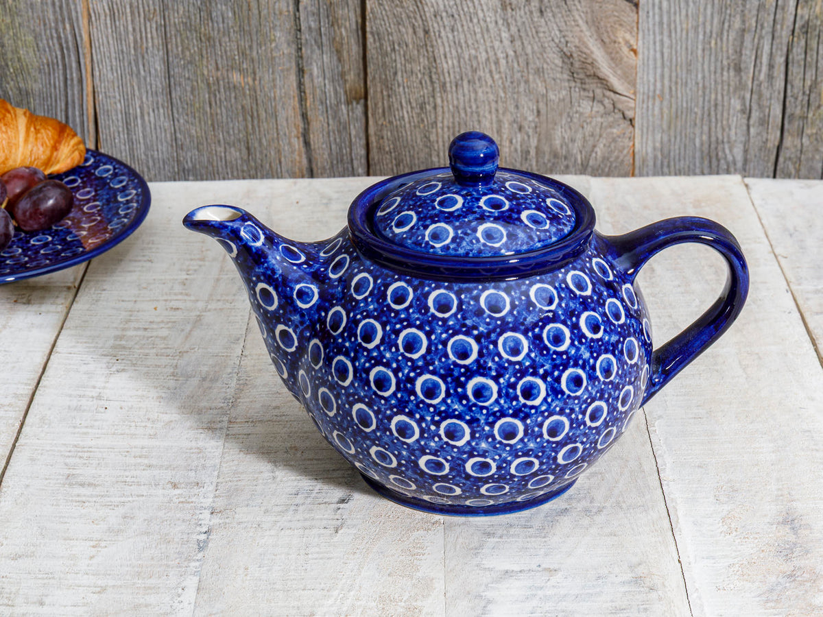 Teekanne Kaffeekanne 1l Keramik blau Punkte