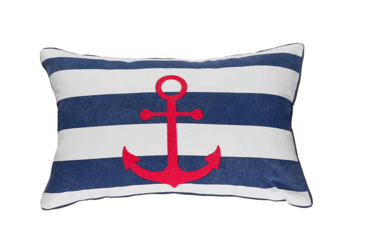 Blau weißes Kissen roter Anker