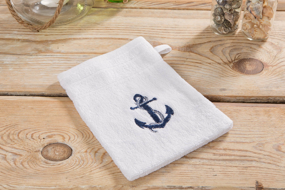 Waschhandschuh weiss Anker