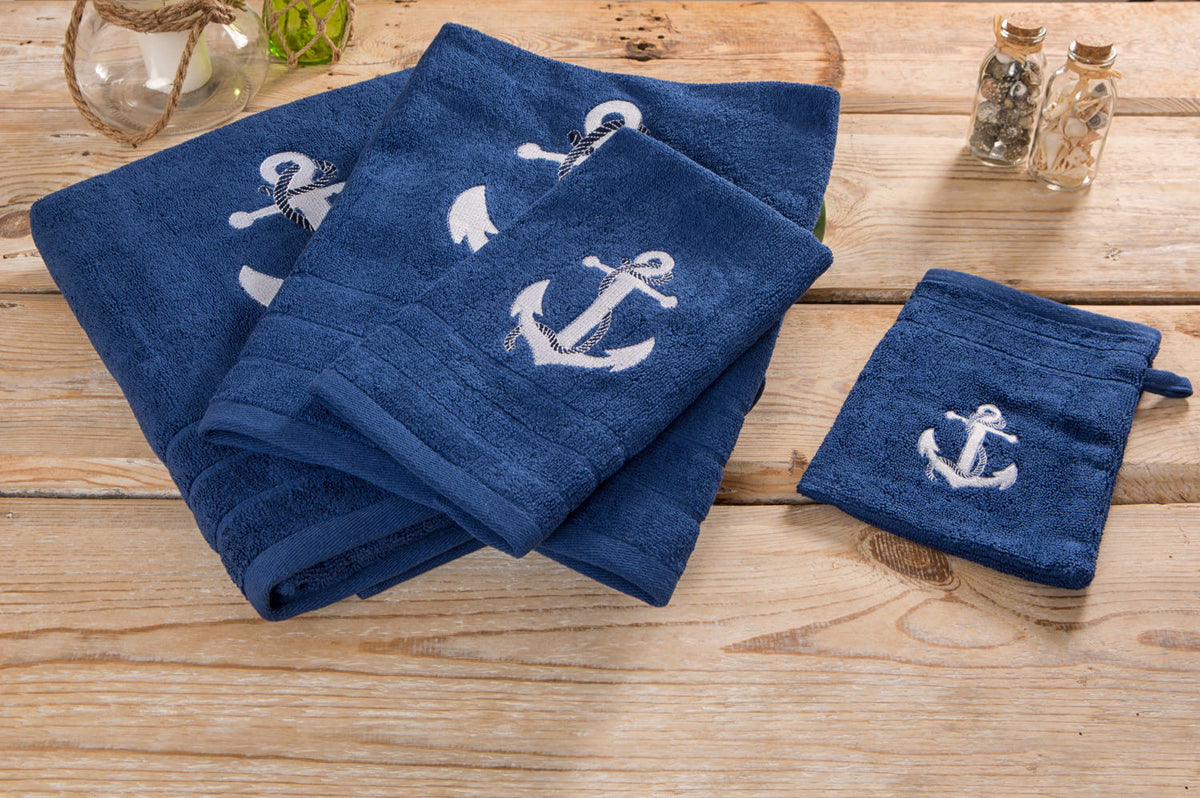 Handtuch blau Baumwolle Anker