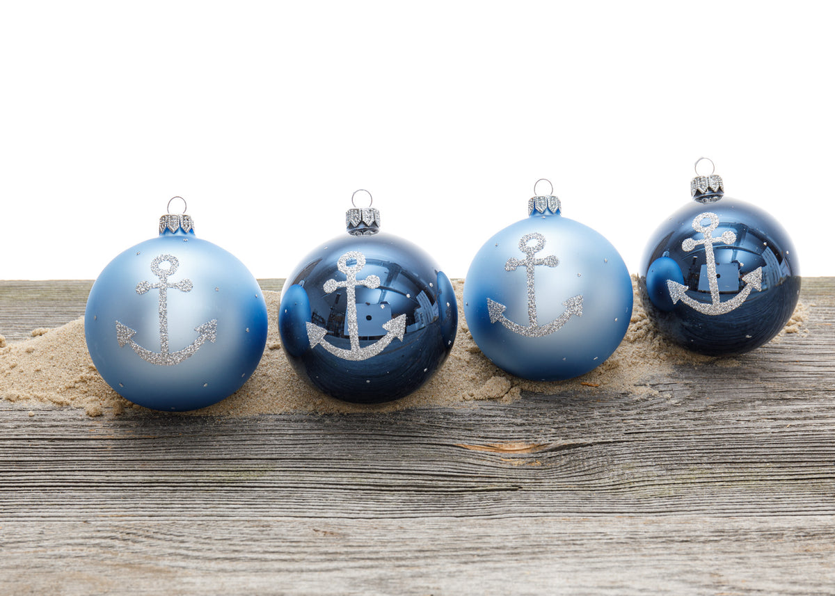 Weihnachtskugeln blau Glitzer Anker