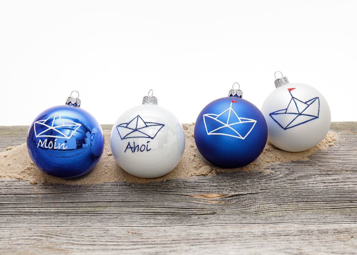 Weihnachtskugel blau und weiß Ahoi
