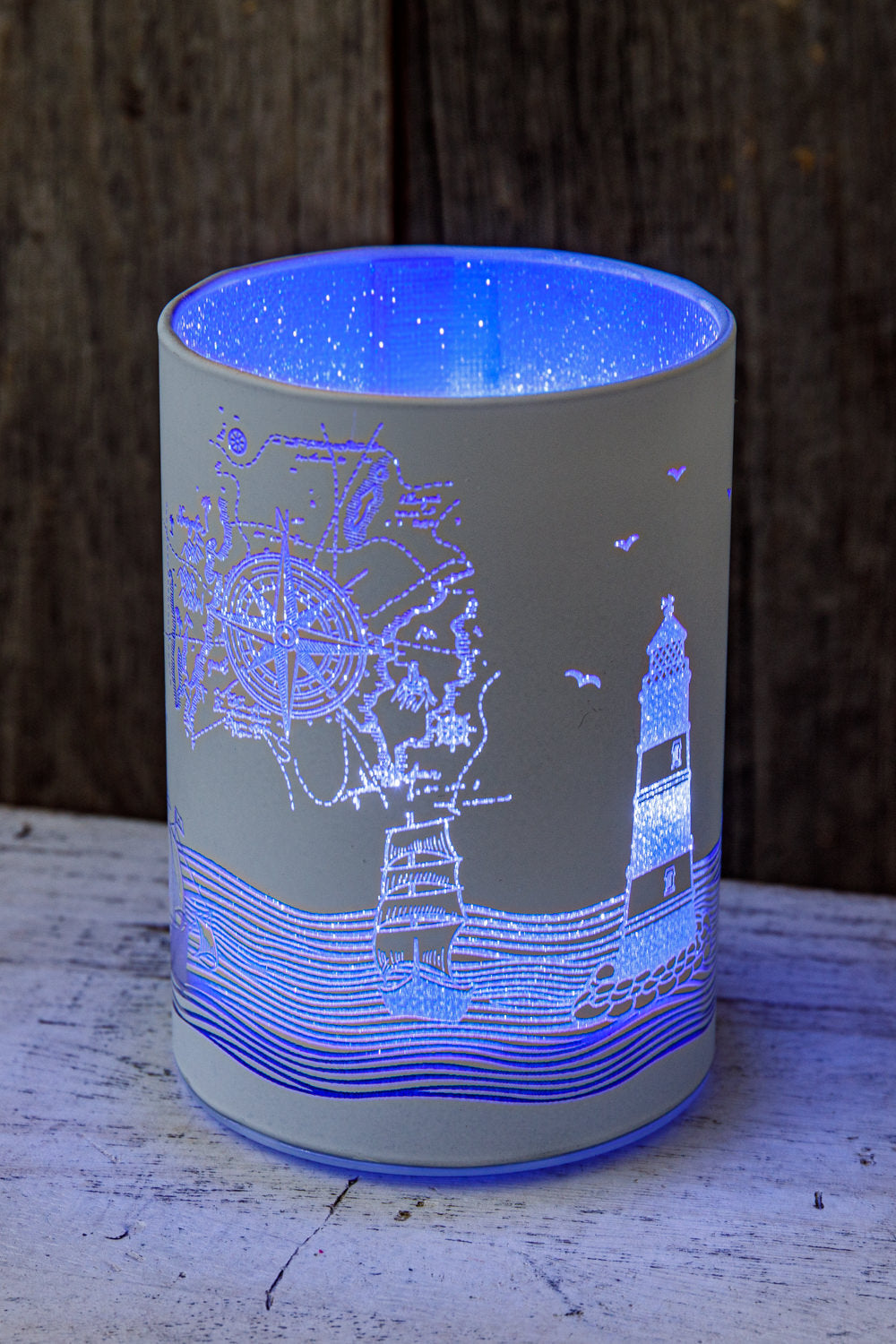 Leuchtglas Windlicht LED Leuchtturm