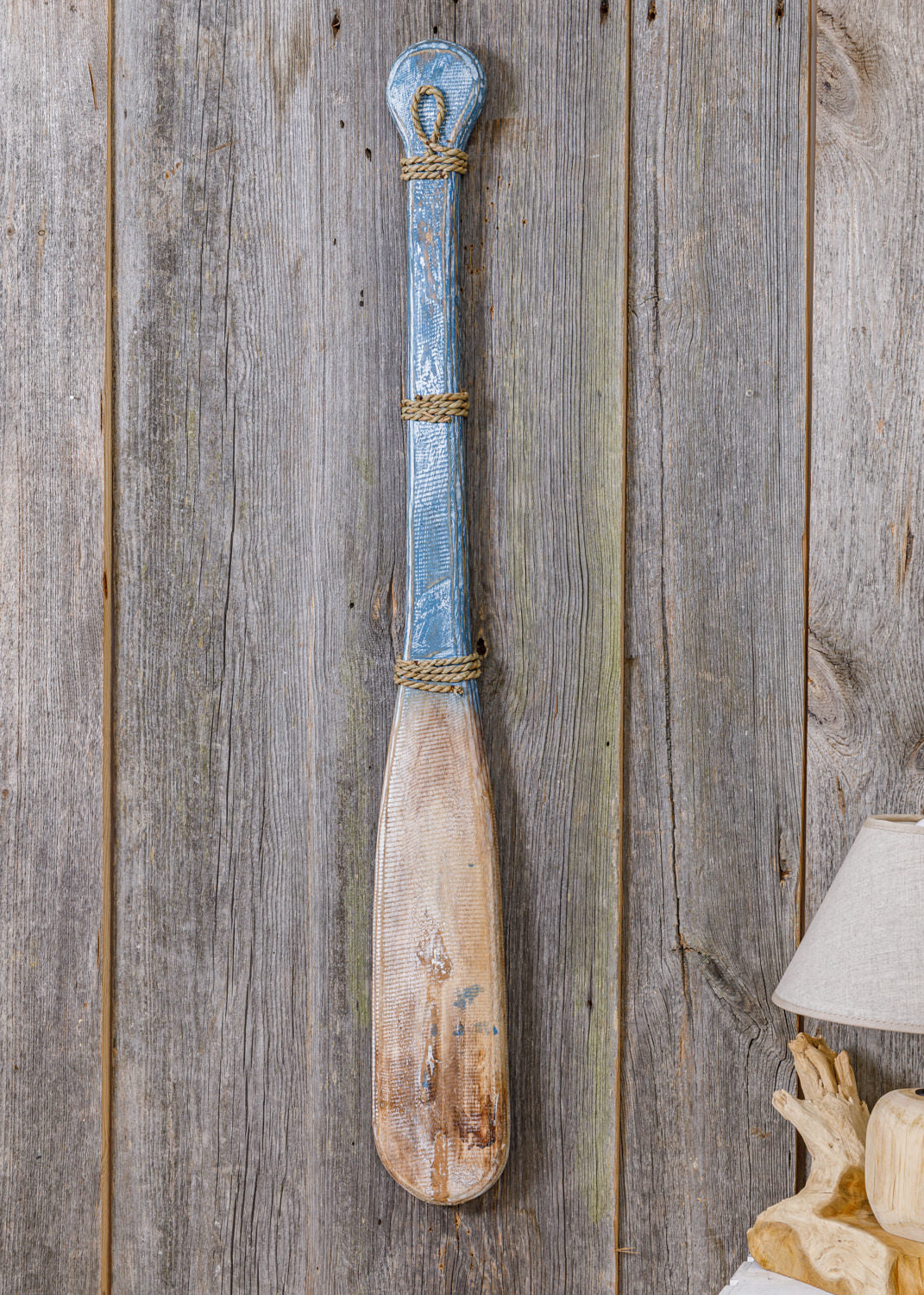 Deko Paddel Holz blau Strandgut
