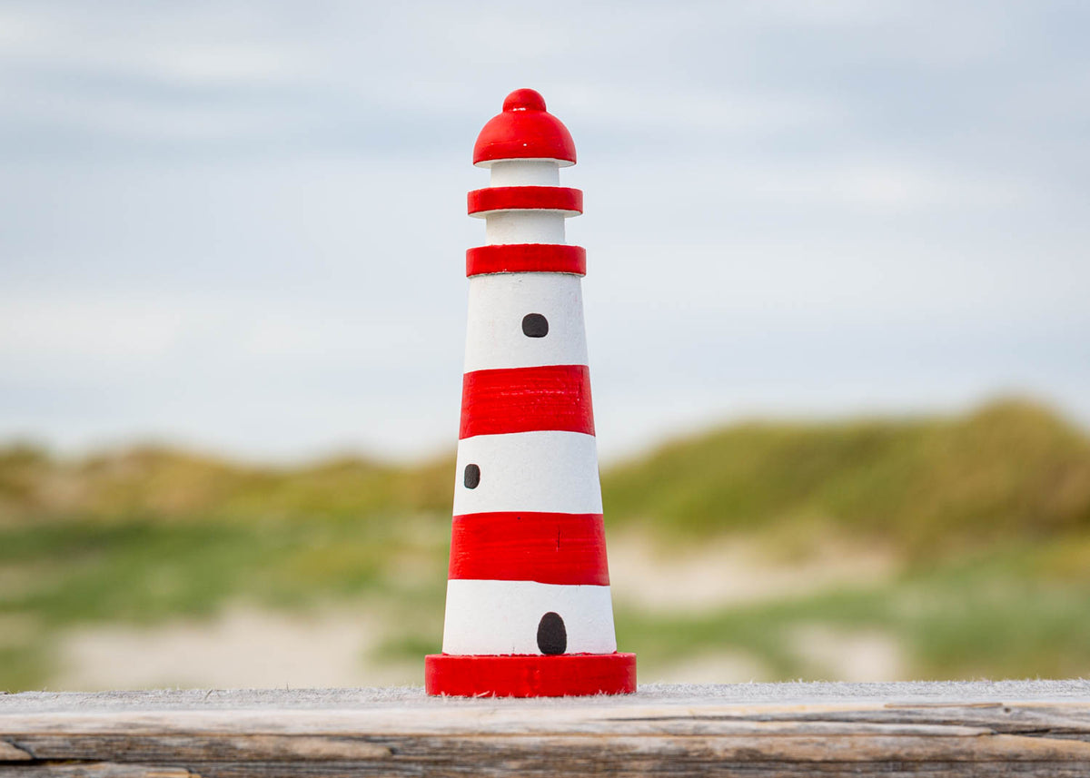 Kleiner Deko Leuchtturm Holz rot weiß