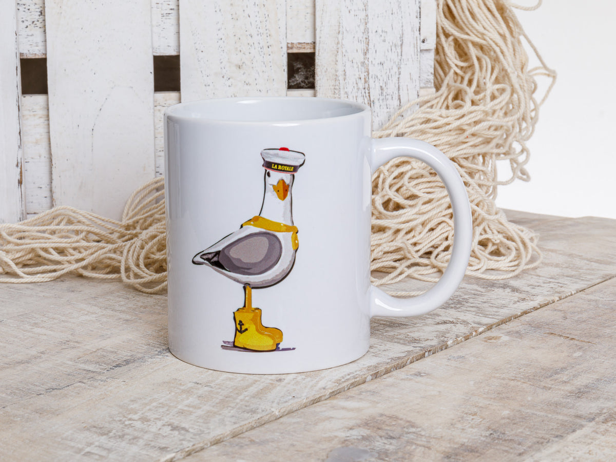 Weißer Keramik Becher Möwe