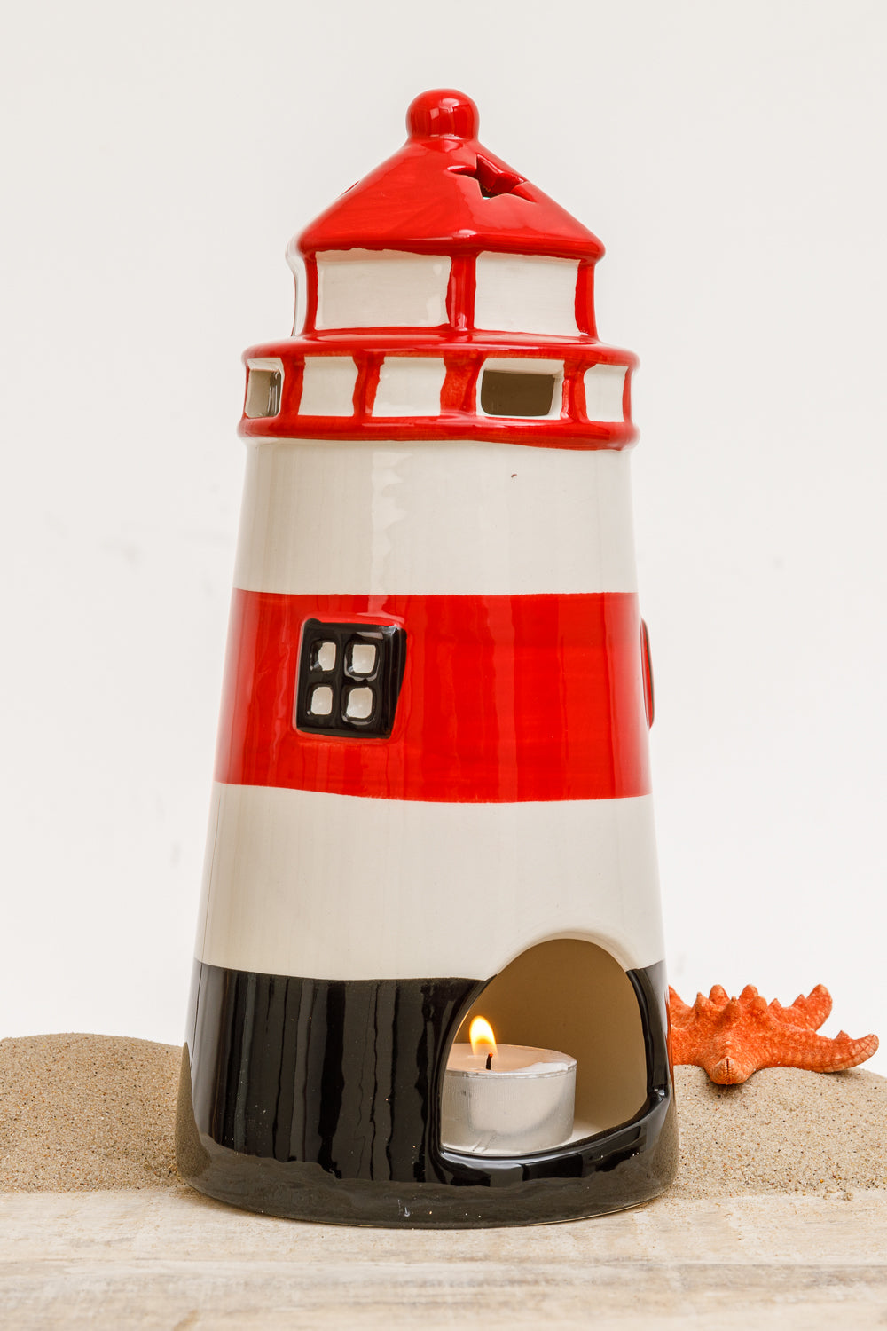 Windlicht Leuchtturm Keramik  rot
