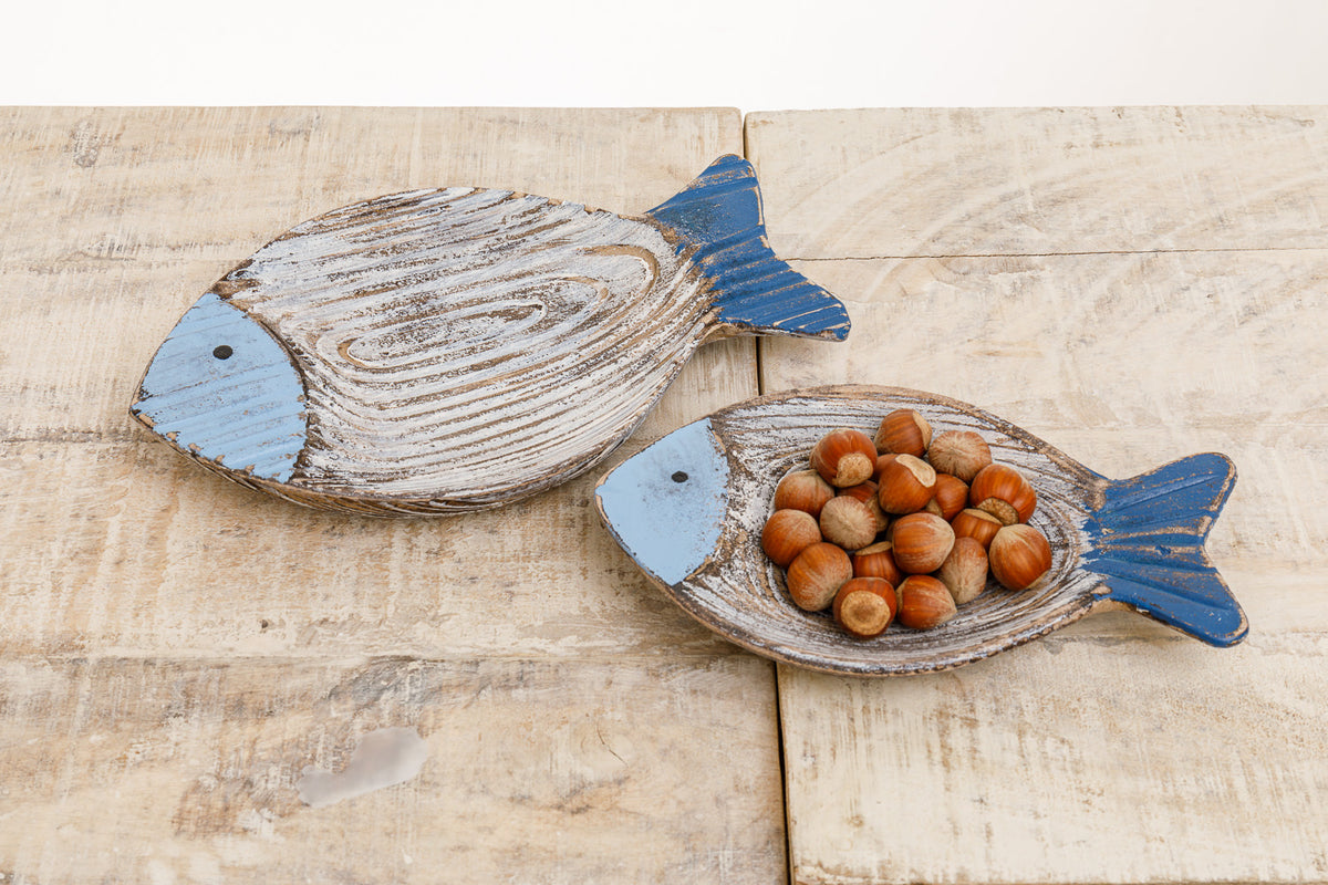 Schale Fische Holz blau Vintage