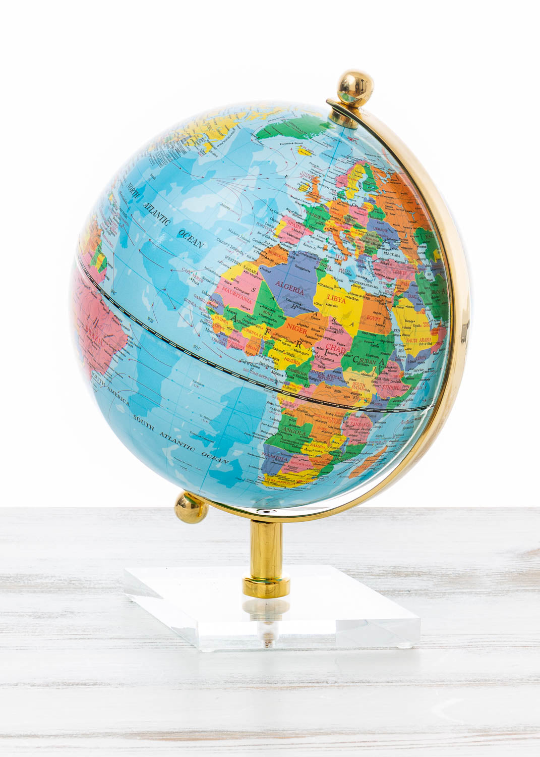 Tischglobus hellblau 30cm Messing