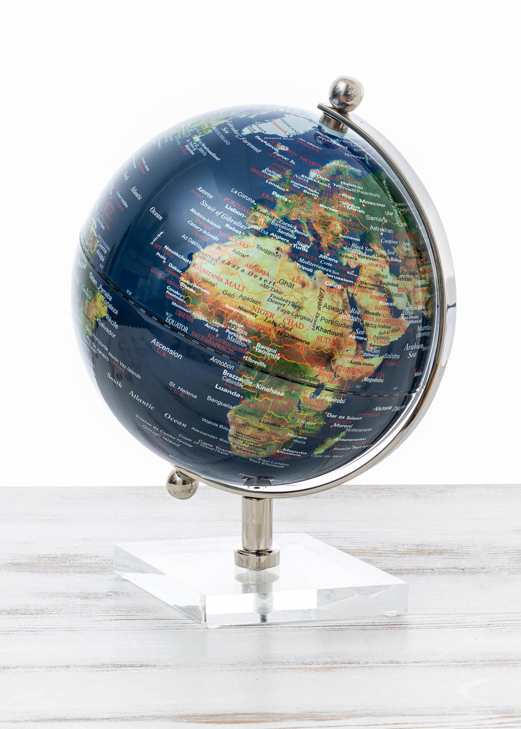 Dunkelblau Globus 12cm chromlook