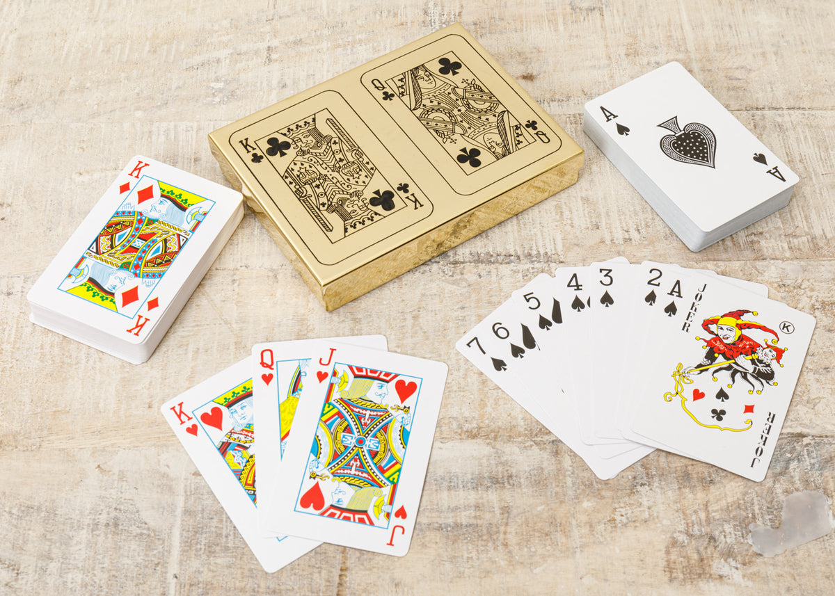 Rommé Spielkarten in Box aus Messing