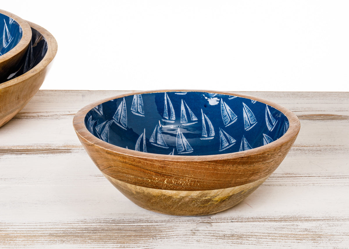Schale Segelboot Mangoholz klein blau
