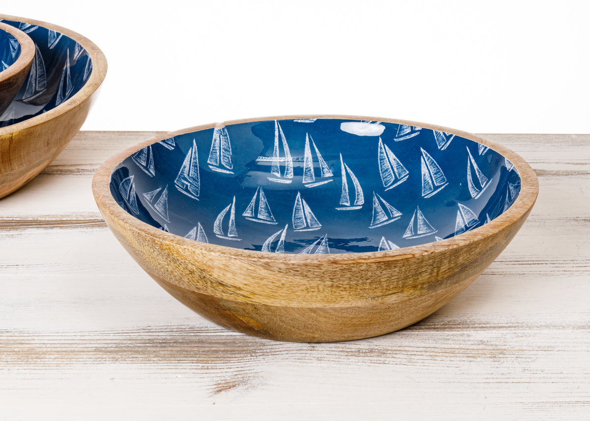 Mangoholz Schüssel emailliert Schale Segelboote