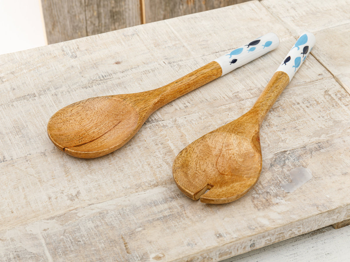 Salatbesteck aus Mangoholz Fische