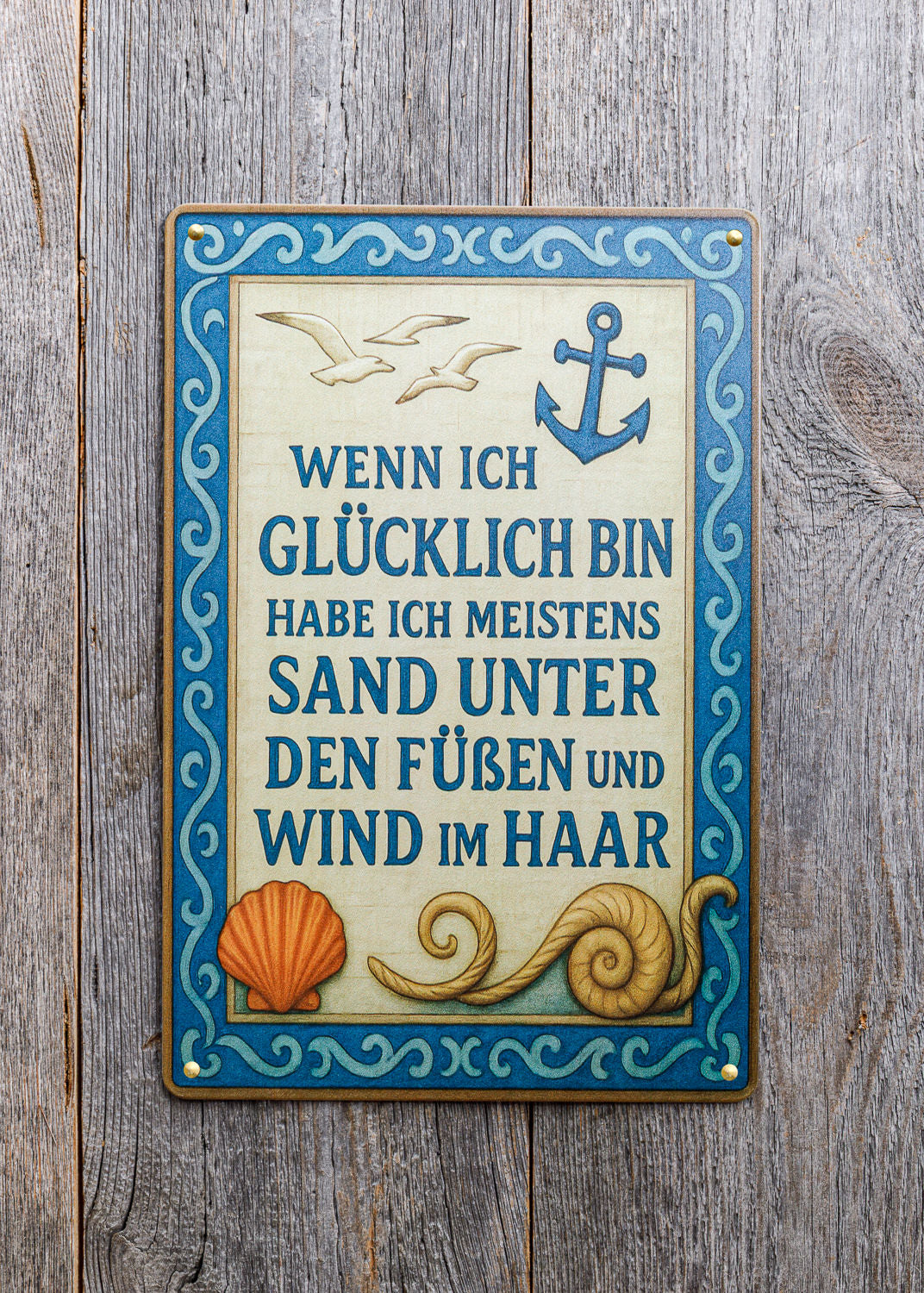 Blechschild maritim Retro Sand unter dem Fuß