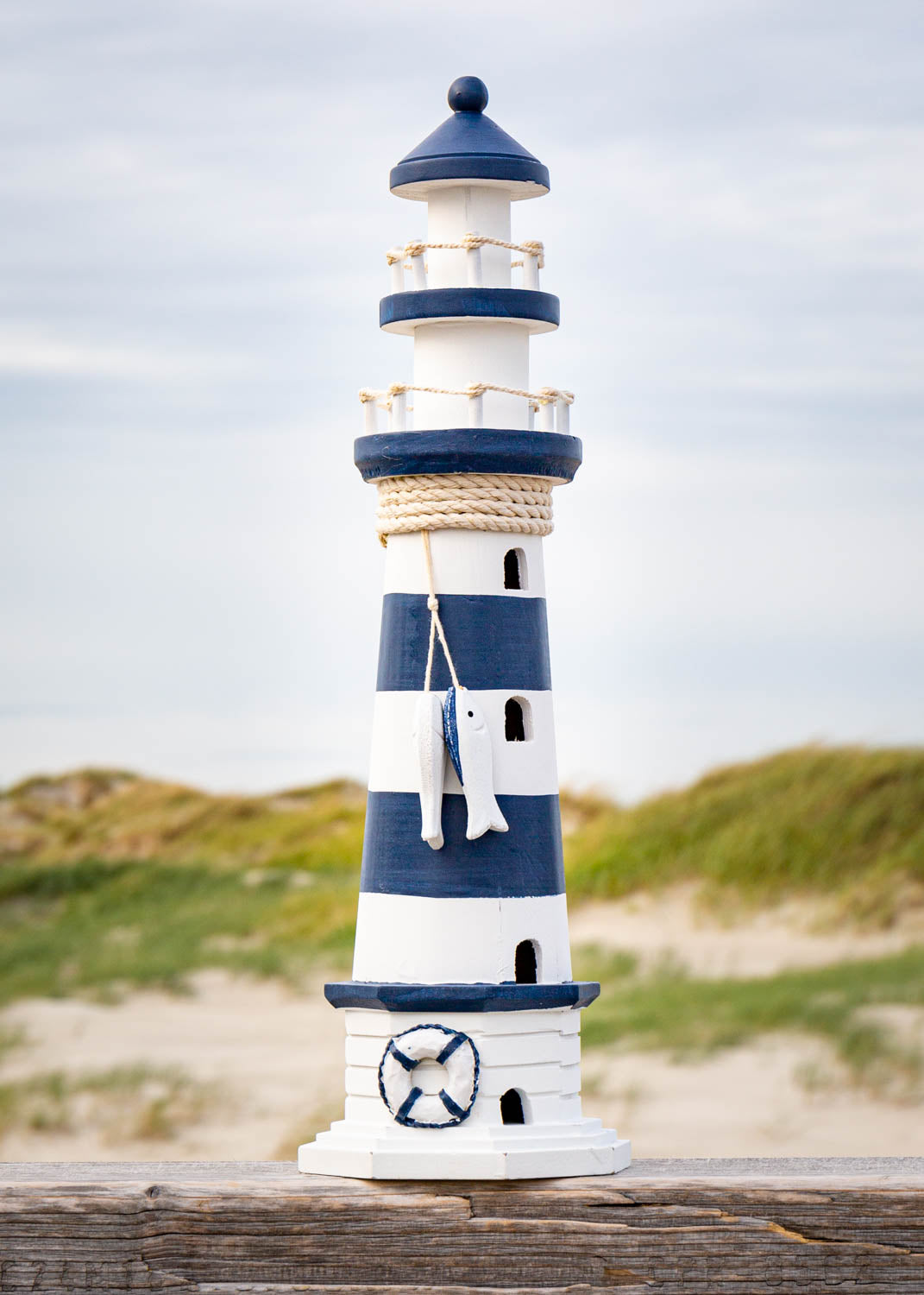 Leuchtturm blau weiß groß Deko Holz  53cm