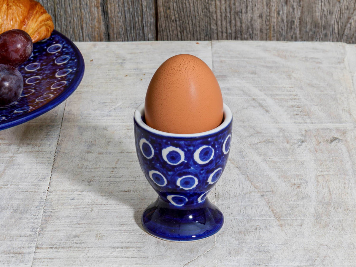 Eierbecher Keramik blau gepunktet Bunzlau