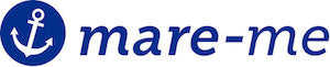 Logo mit einem weißen Anker in einem blauen Kreis und dem Schriftzug "mare-me" in blauer Schrift.
